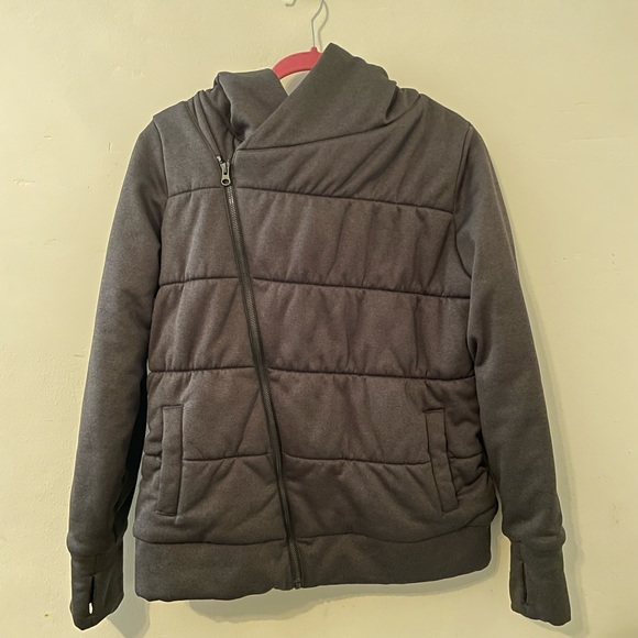 North Face Womens Dark Gray Puffer Hoodie Jacket Large - Picture 1 of 4